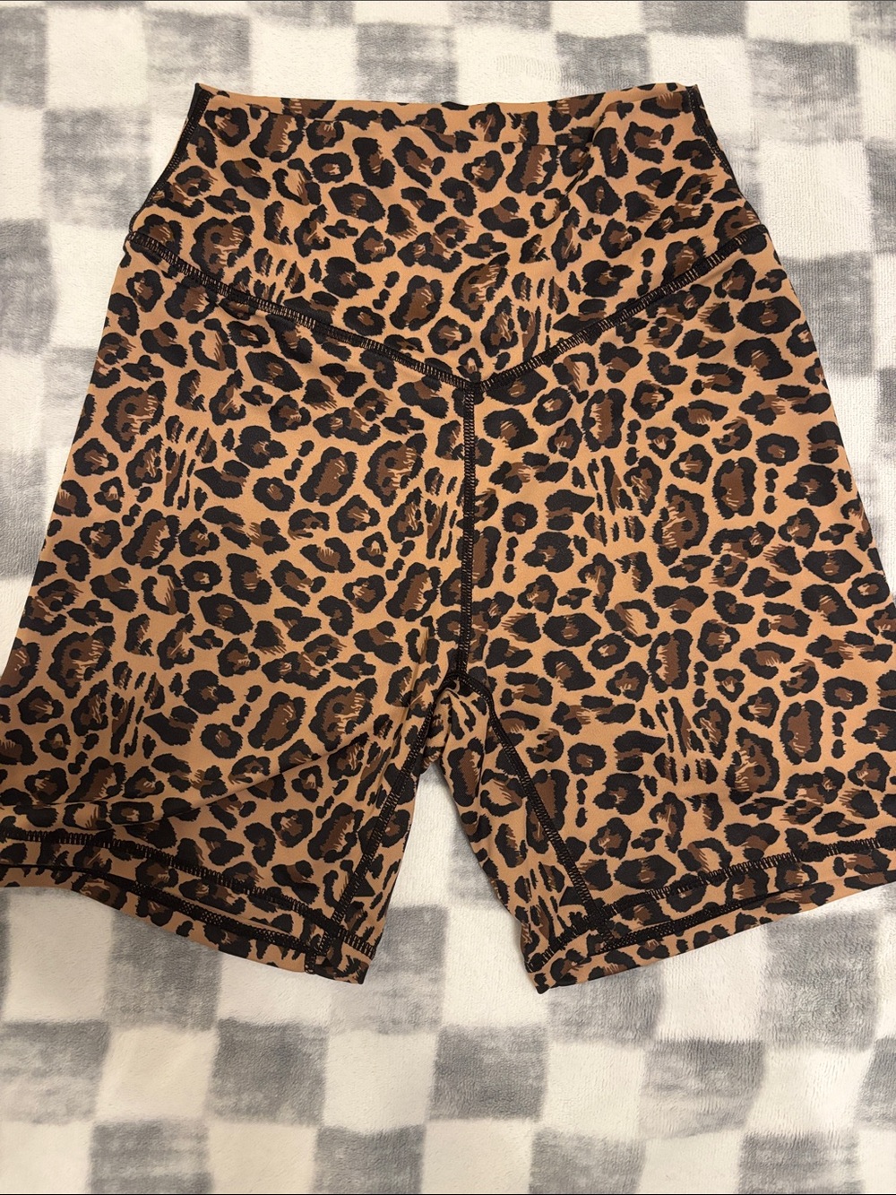 High-Waist Leopard Print Bike Shorts in Brown